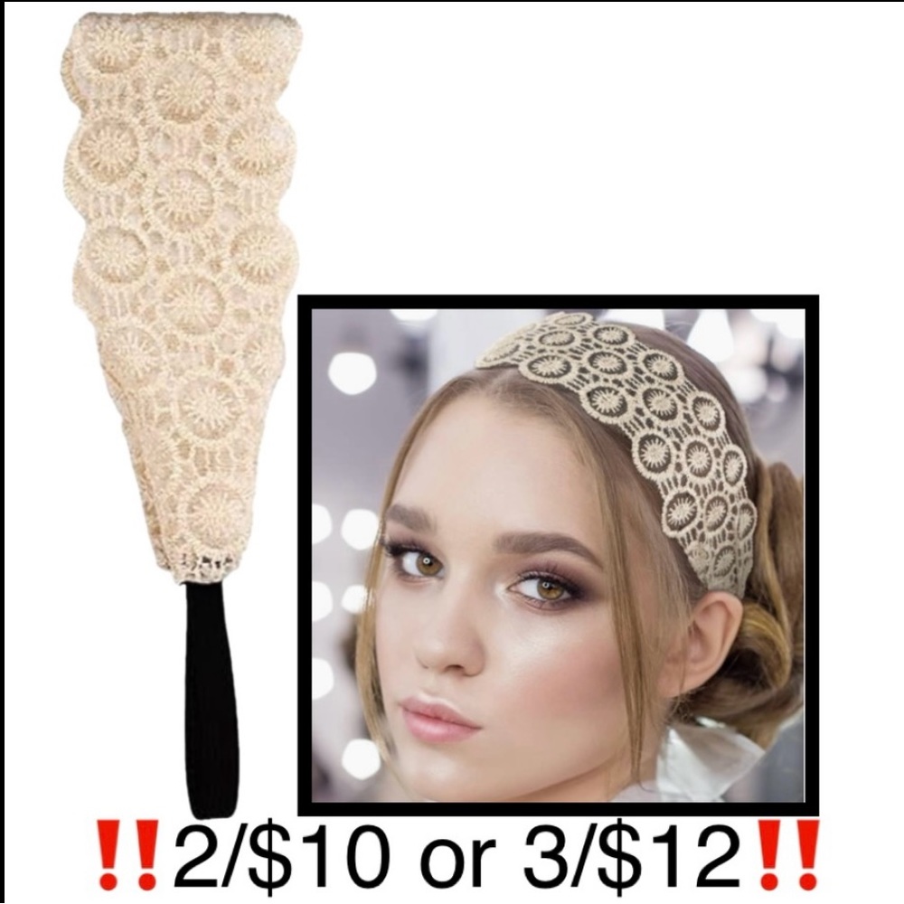 Elastic Embroidered Floral Lace Off-white / cream colored Headband